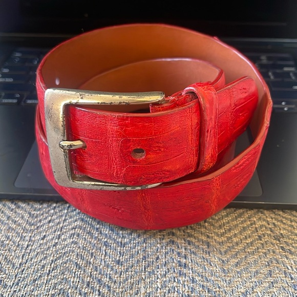 Peter Millar Red Croc Embossed Leather Belt Size: 40